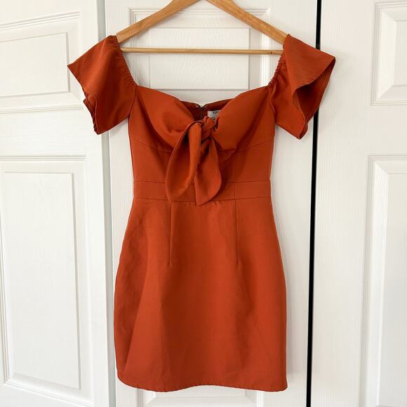 Runaway Rust Orange Off Shoulder Tie Front Mini Dress  Women’s Size XS - Picture 1 of 5